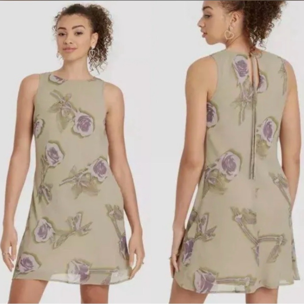 90’s vibe Sage Green Floral Sleeveless Mini Slip Dress-Size Medium